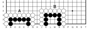Sei in grado di fare due occhi con le catene nere giocando una singola mossa per la catena A e una singola mossa per la catena B?